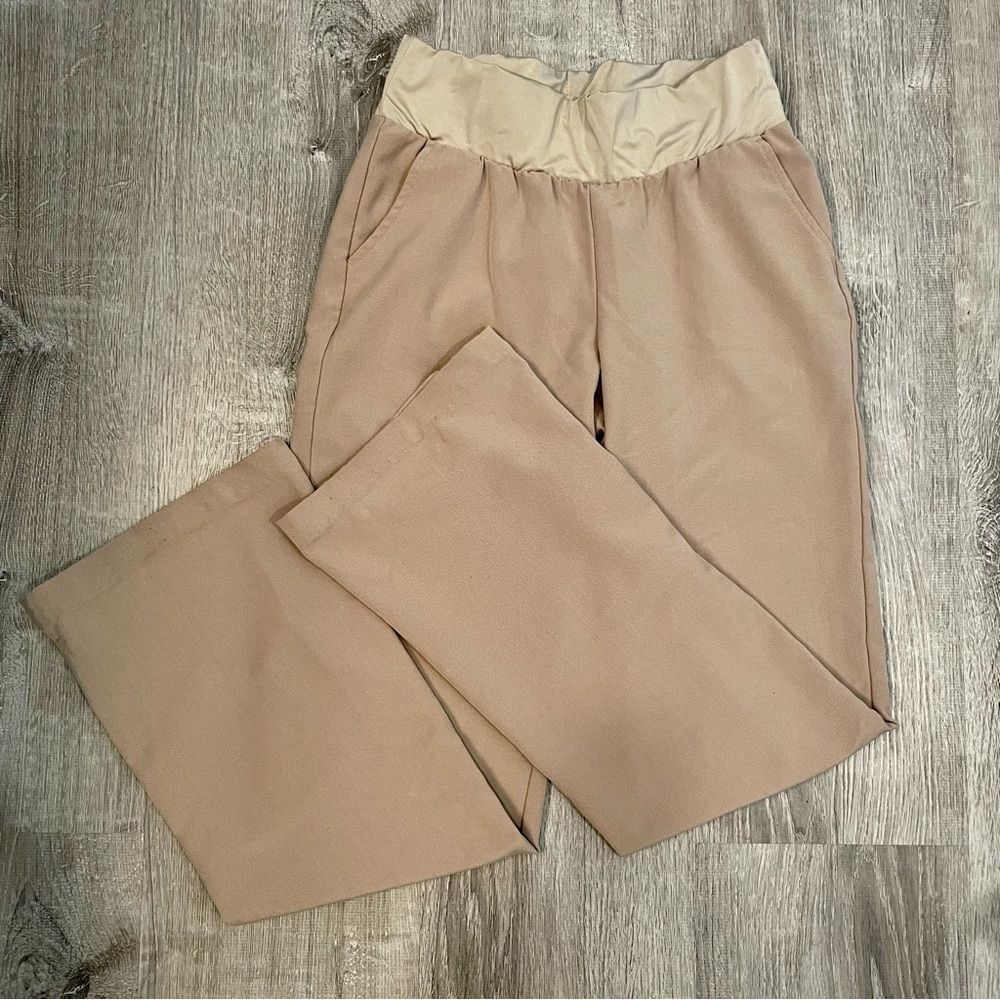 Oh! Mamma Tan Maternity Pants | Small | 32" inseam | Poly Rayon Spandex Blend